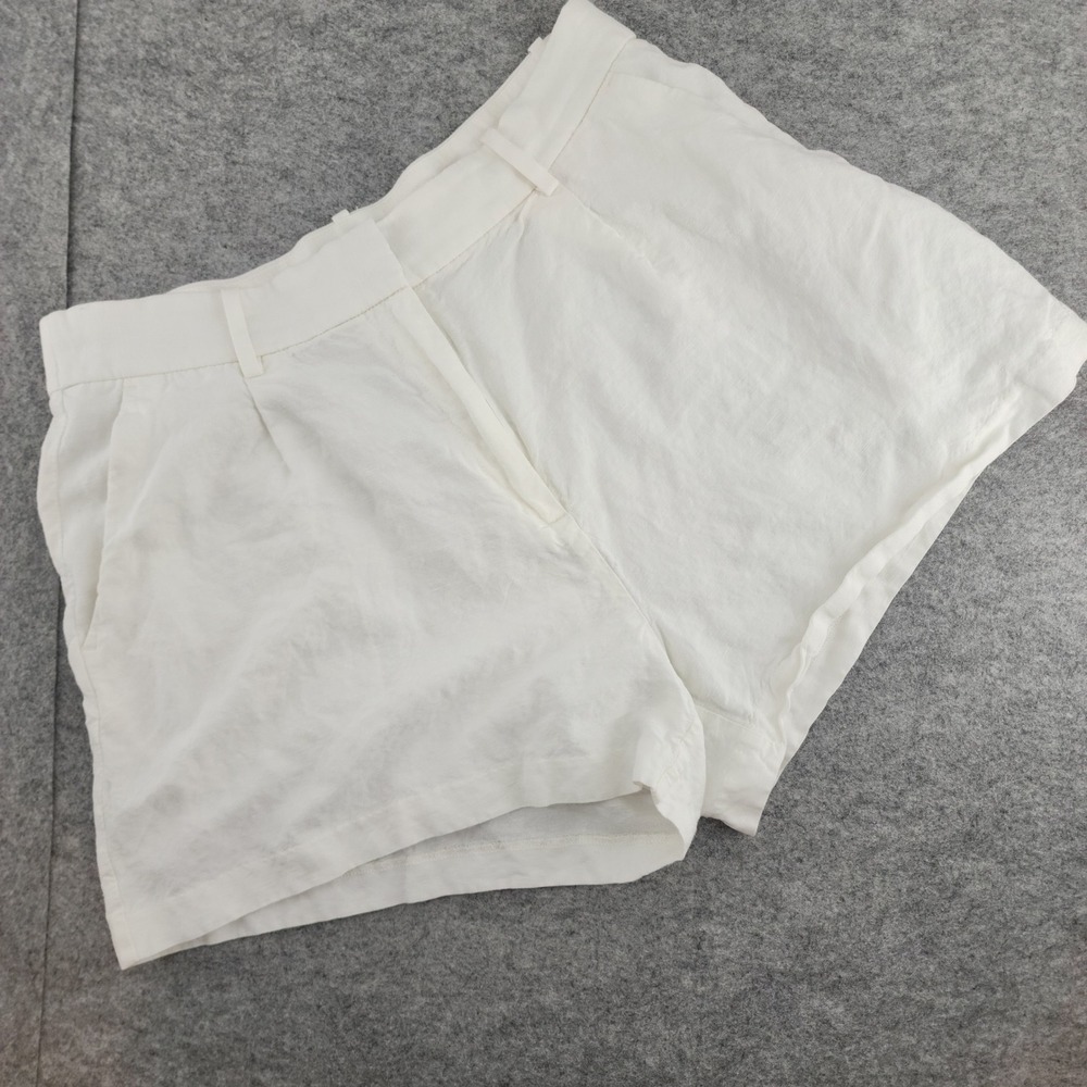 H&M Size 12 | White Linen Blend High Waisted Shorts Womens Coastal Summer